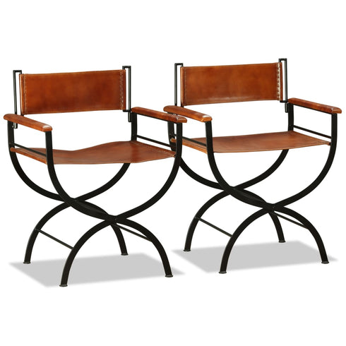 Swen Studio -  Folding Chairs 2 pcs Black and Brown Real Leather